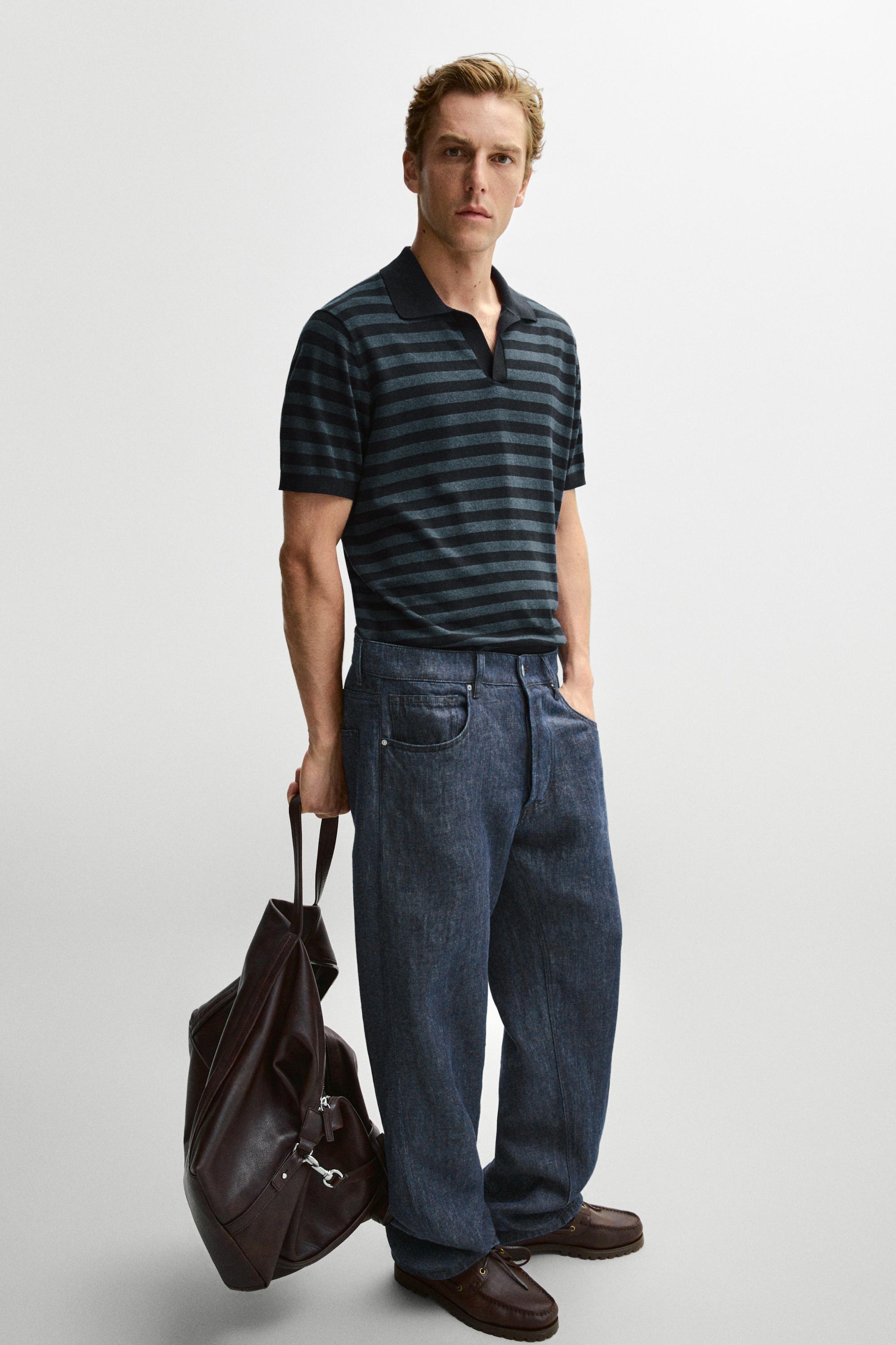 Contrast striped knit polo sweater — Indigo