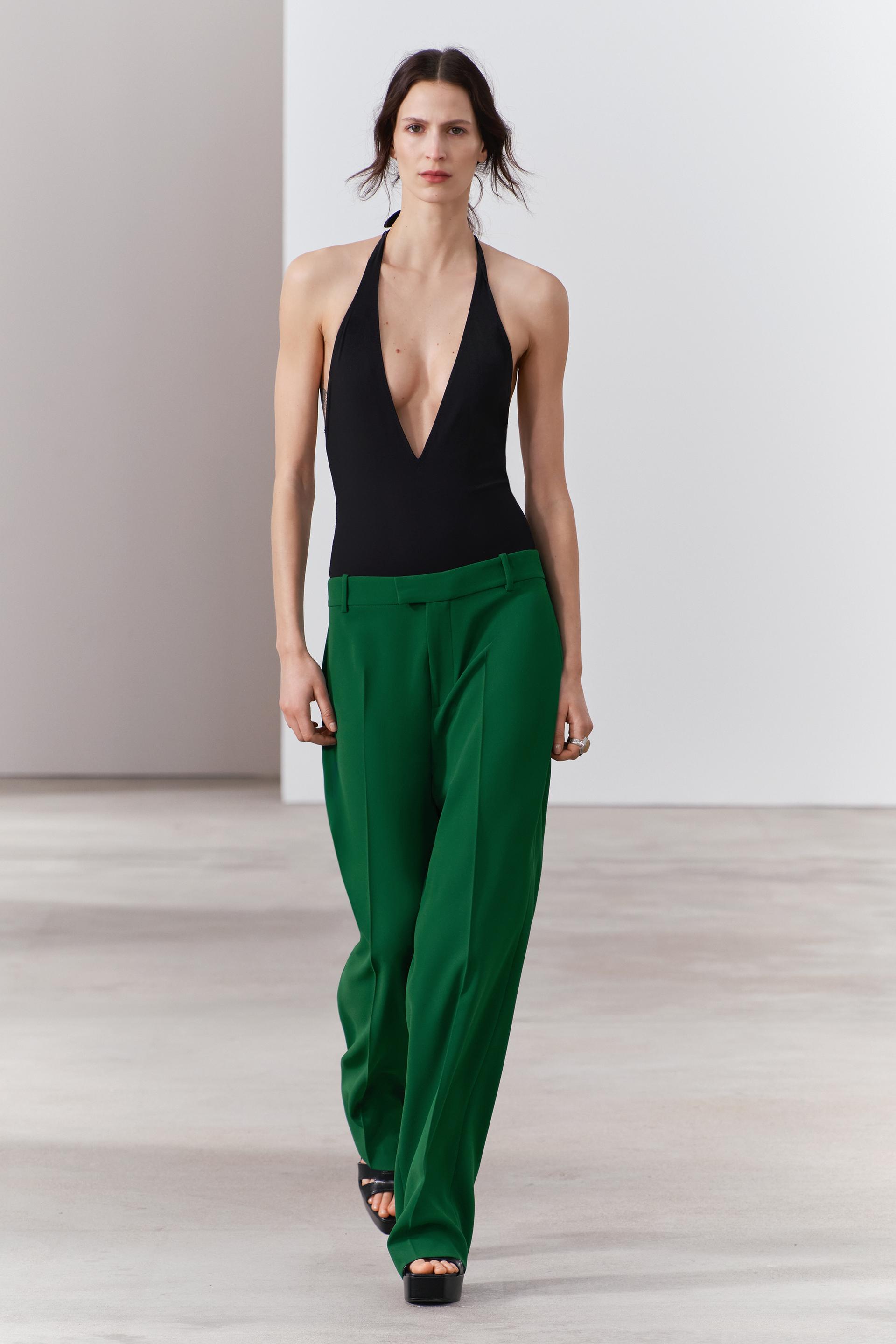 ZW COLLECTION STRAIGHT LEG TAILORED TROUSERS Green ZARA Thailand zw-collection-straight-leg-tailored-trousers-green-zara-thailand