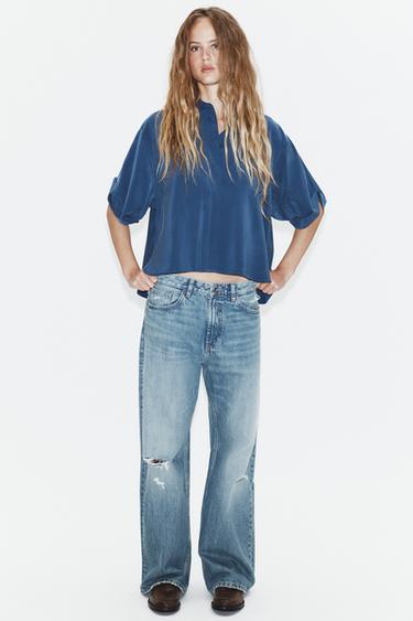 CAMISA FLUIDA MANGA CORTA - Azul de Zara