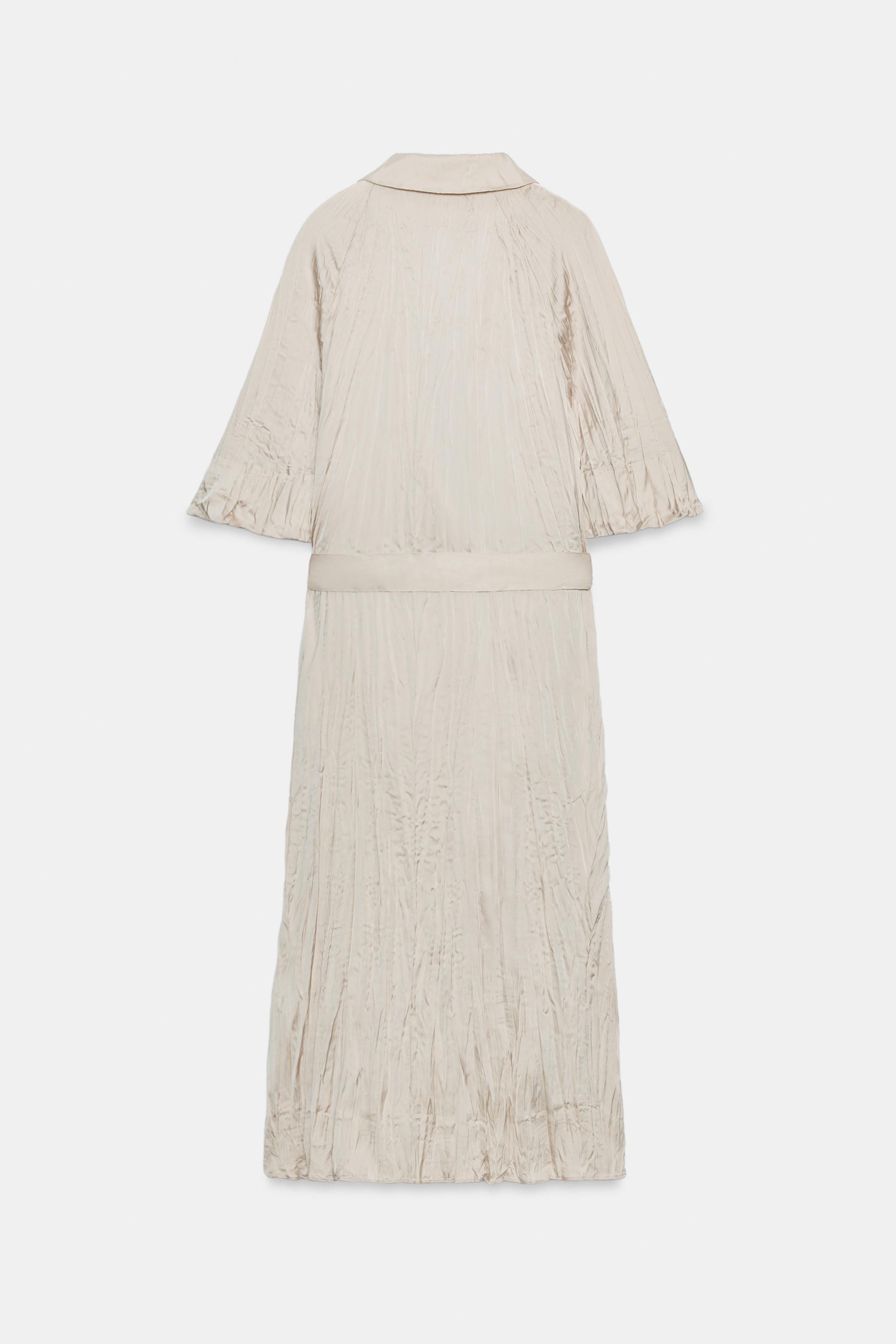 ZW COLLECTION PLEATED BELTED DRESS - Soft gold | ZARA United States ZW COLLECTION PLEATED BELTED DRESS - Soft gold | ZARA United States