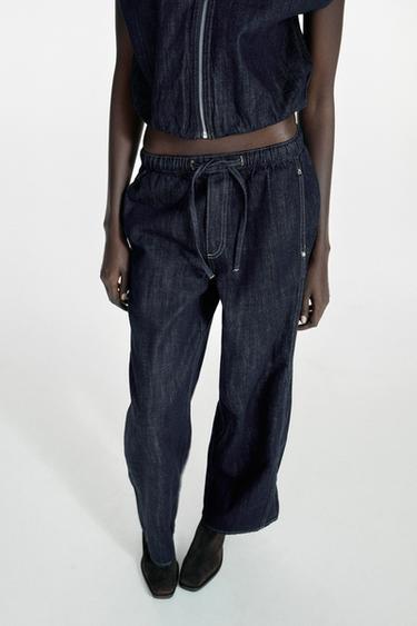 Zara Z1975 MID-RISE WIDE LEG JOGGER JEANS - Blue