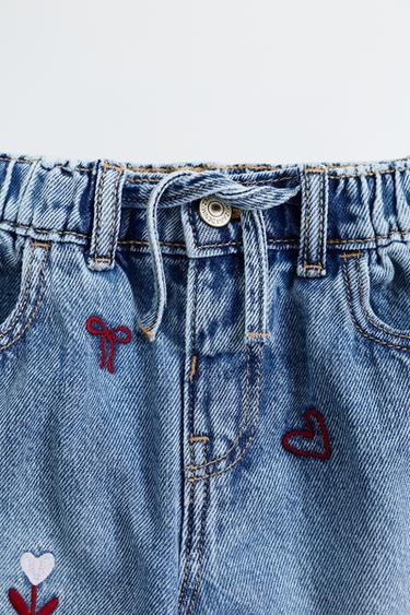 EMBROIDERED FLUID WIDE-LEG JEANS - Light blue by Zara