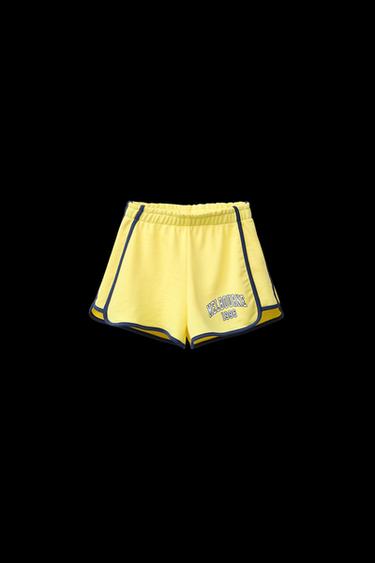 Zara VARSITY PRINTED PLUSH SHORTS - Yellow - Image 0