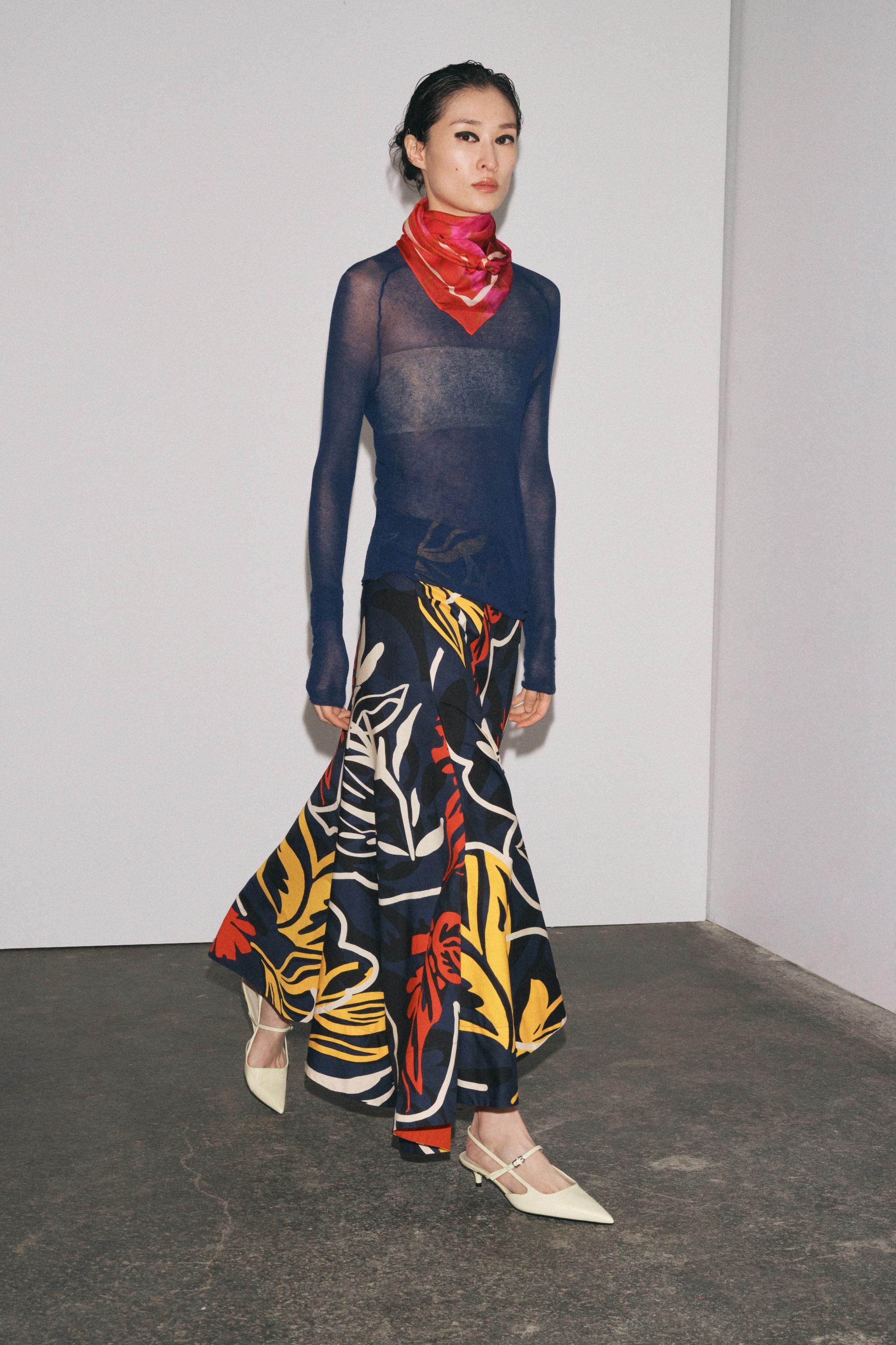 Midi Skirt Falda Abalorios Zara Skirt Zara Falda Estampada ZW