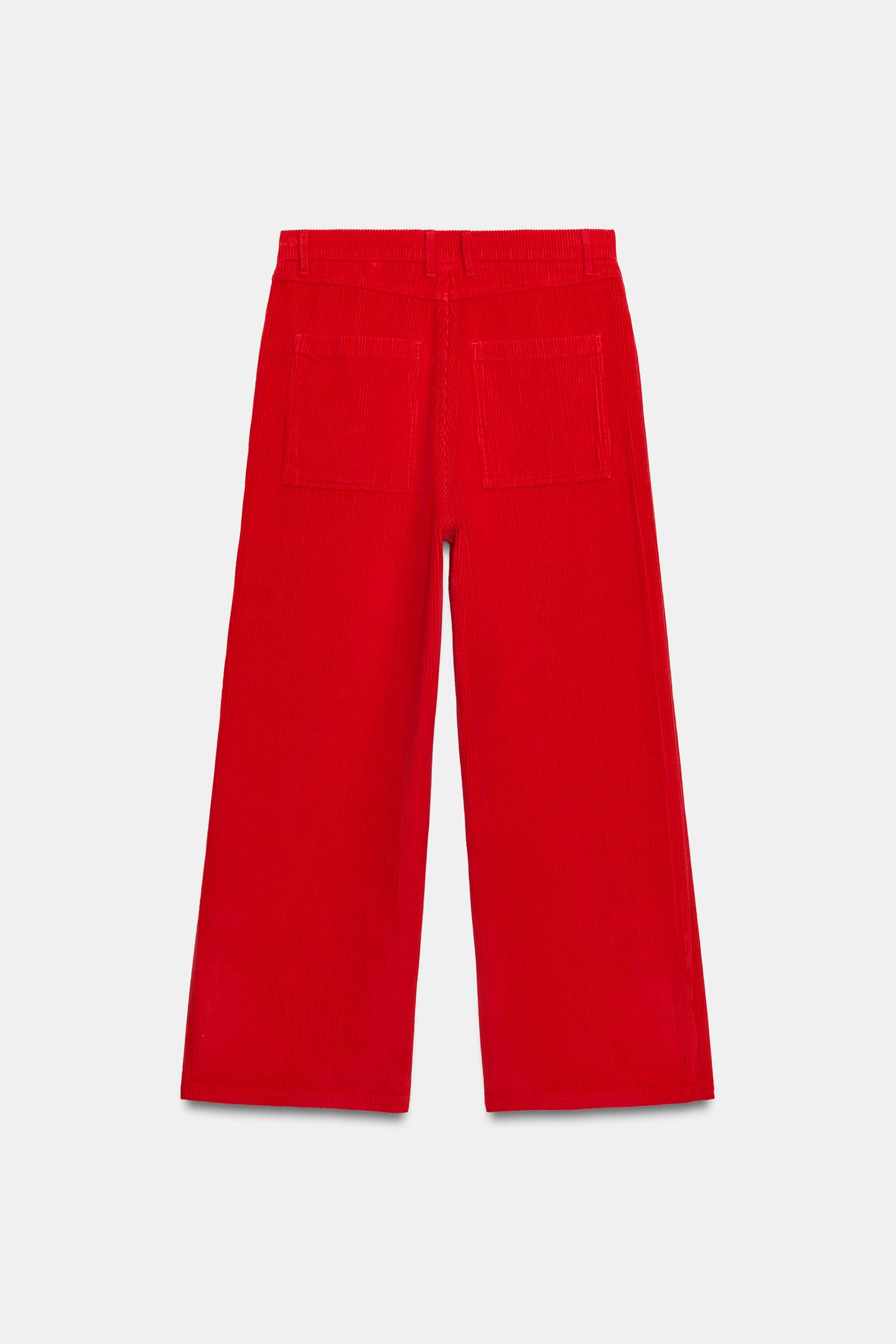 Женские брюки Zara Wide-Leg Corduroy, цвет: Красный — фото 8
