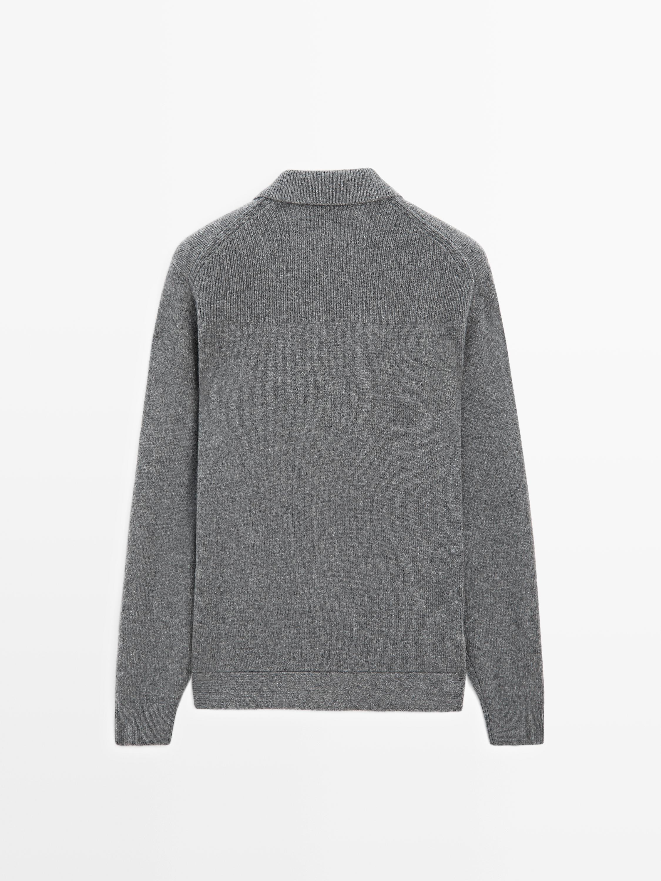 100% wool knit cardigan with polo collar