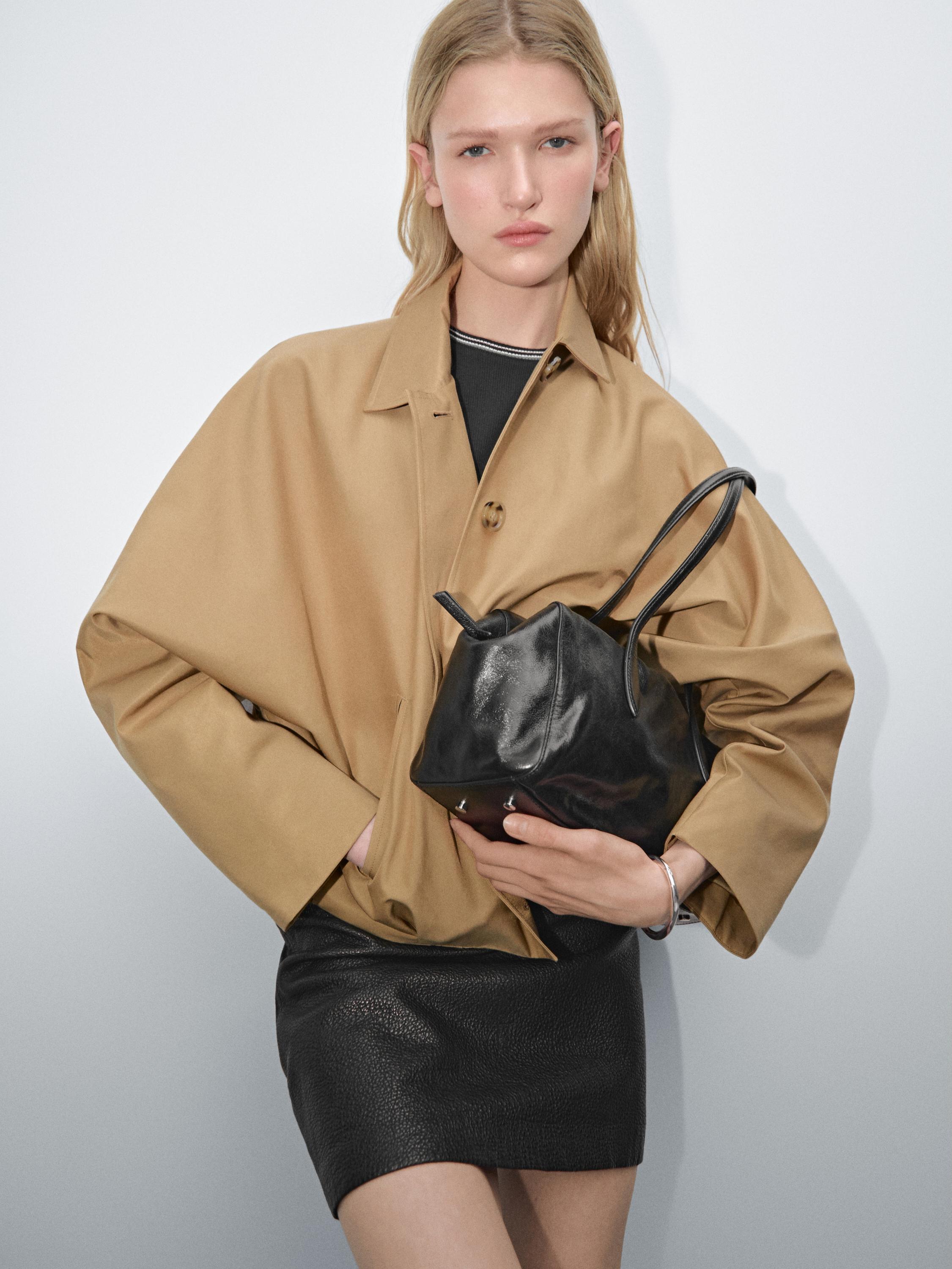 Oversize cotton blend cape jacket - Dark mink | ZARA United Oversize cotton blend cape jacket - Dark mink | ZARA United