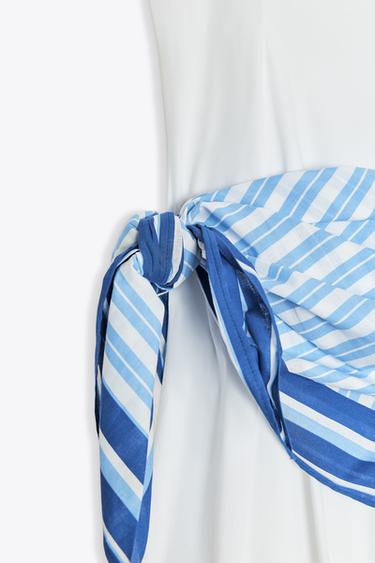 ROBE MIDI FOULARD RAYURES - Blanc de Zara - Image 2
