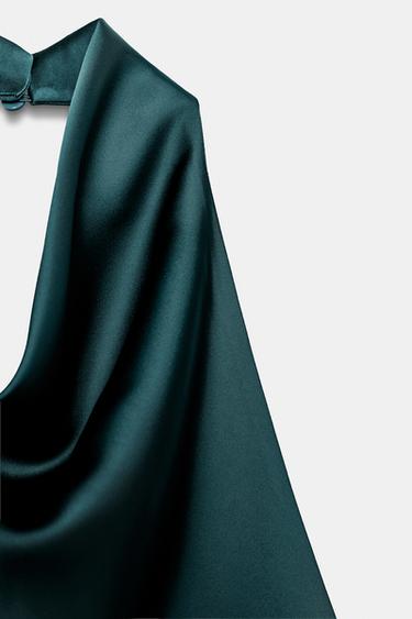 SATIN HALTER TOP - Duck green by Zara - Image 6