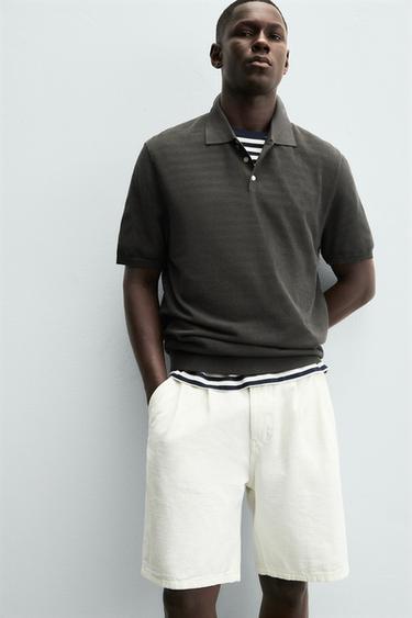 TEXTURED KNIT POLO SHIRT - Brown / Taupe by Zara - Image 4