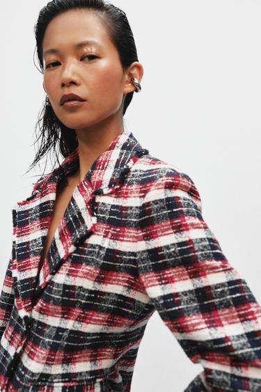 ZW COLLECTION CHECK PEPLUM BLAZER - Red by Zara