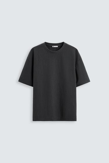 CAMISETA RELAXED FIT COM TEXTURA - Cinza-escuro da Zara