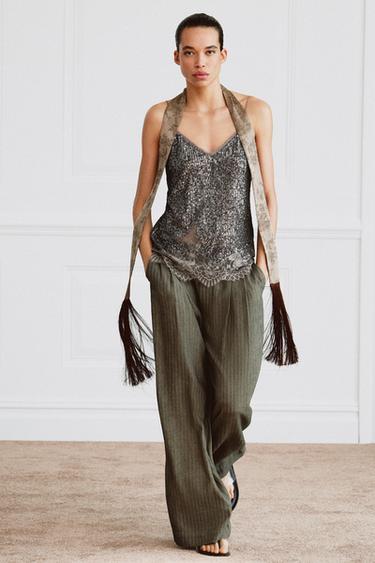 Zara ZW COLLECTION SEQUIN CAMISOLE - Dark silver