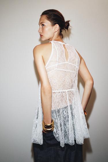 VESTIDO HALTER ENCAJE - Blanco de Zara