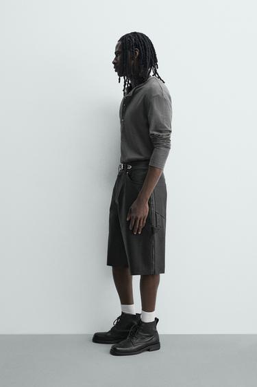 Zara RELAXED FIT FAUX LEATHER SHORTS - Black