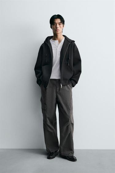 Zara 連帽潛水布效果運動衫 - 黑色