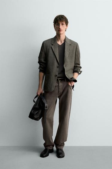 Zara 100% LINEN TEXTURED BLAZER LIMITED EDITION - Dark olive - Image 0
