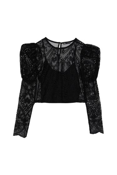 EMBROIDERED TOP WITH PUFF SLEEVES