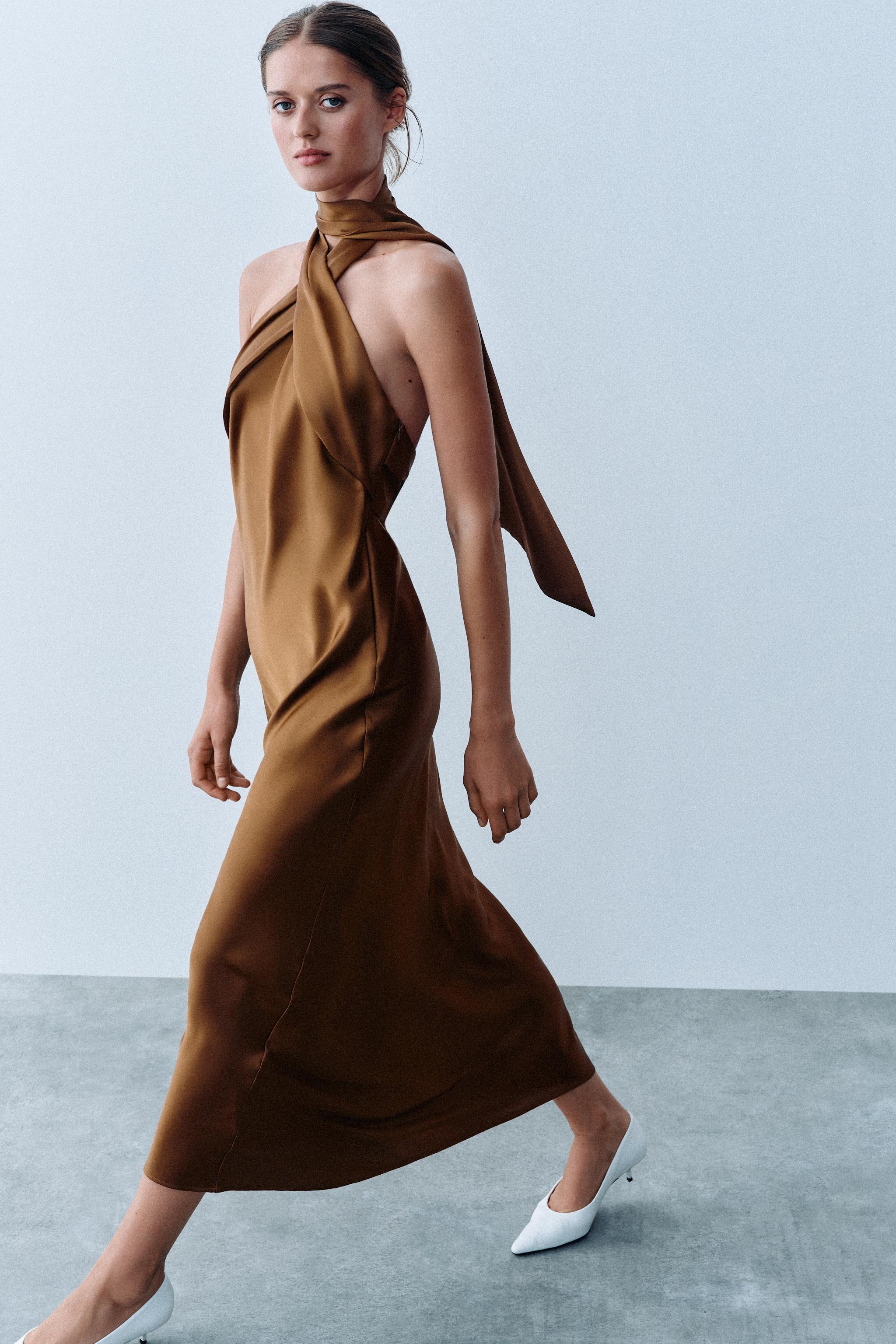 brown satin dress zara Women´s Dresses brown satin dress