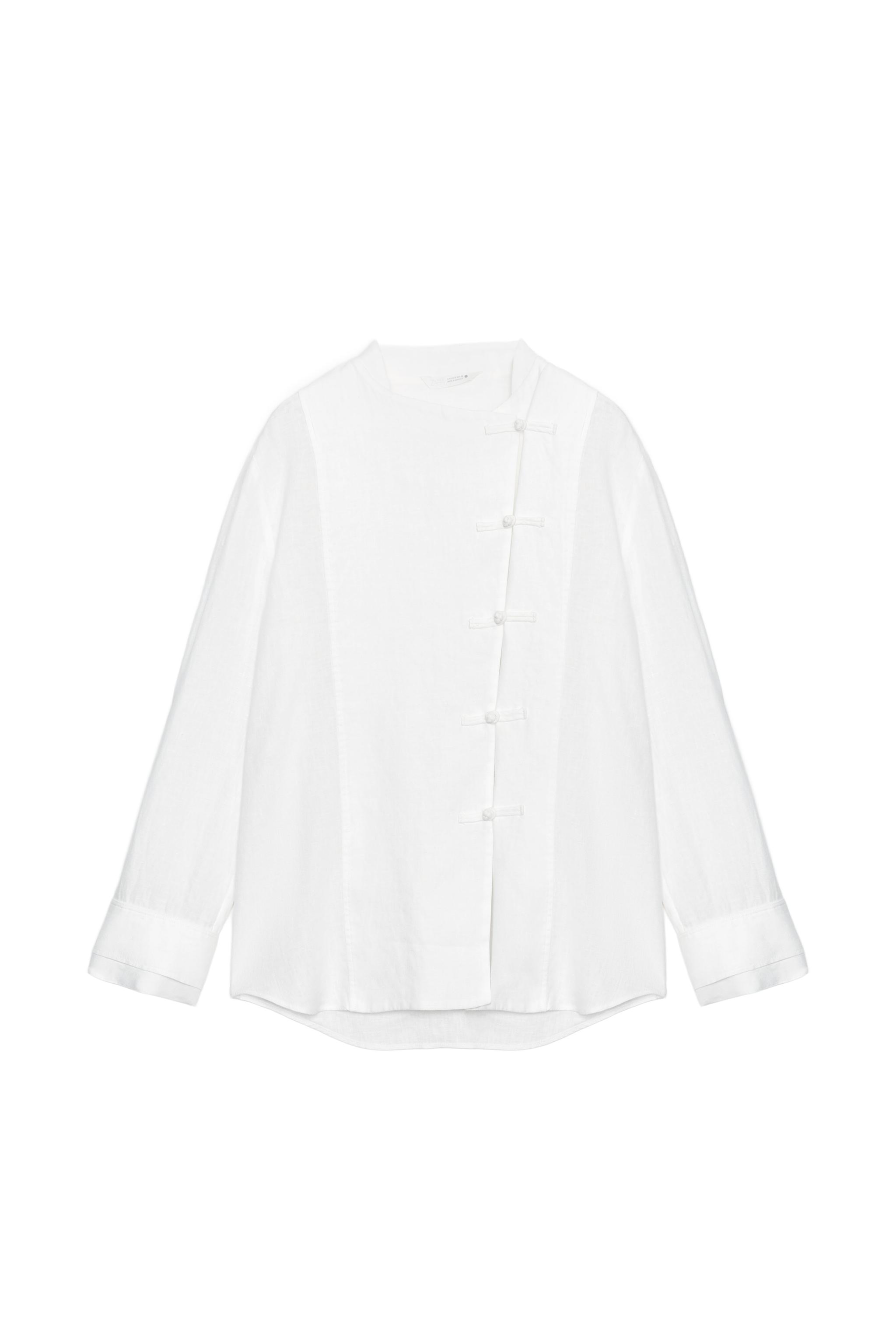 トップス Esan ZW COLLECTION 100% LINEN FIREMAN CLASP SHIRT - White | ZARA India