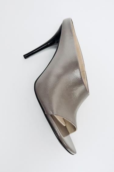 LEATHER HEELED MULES - LIMITED EDITION - Grey by Zara
