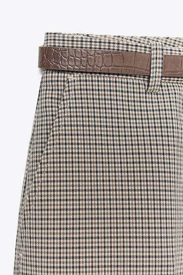 PANTALON À CARREAUX CEINTURE - Beige / Bleu marine de Zara - Image 8