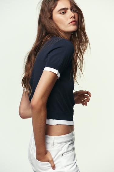 GILET EN MAILLE FINITIONS DOUBLE ÉPAISSEUR - Bleu marine de Zara - Image 1