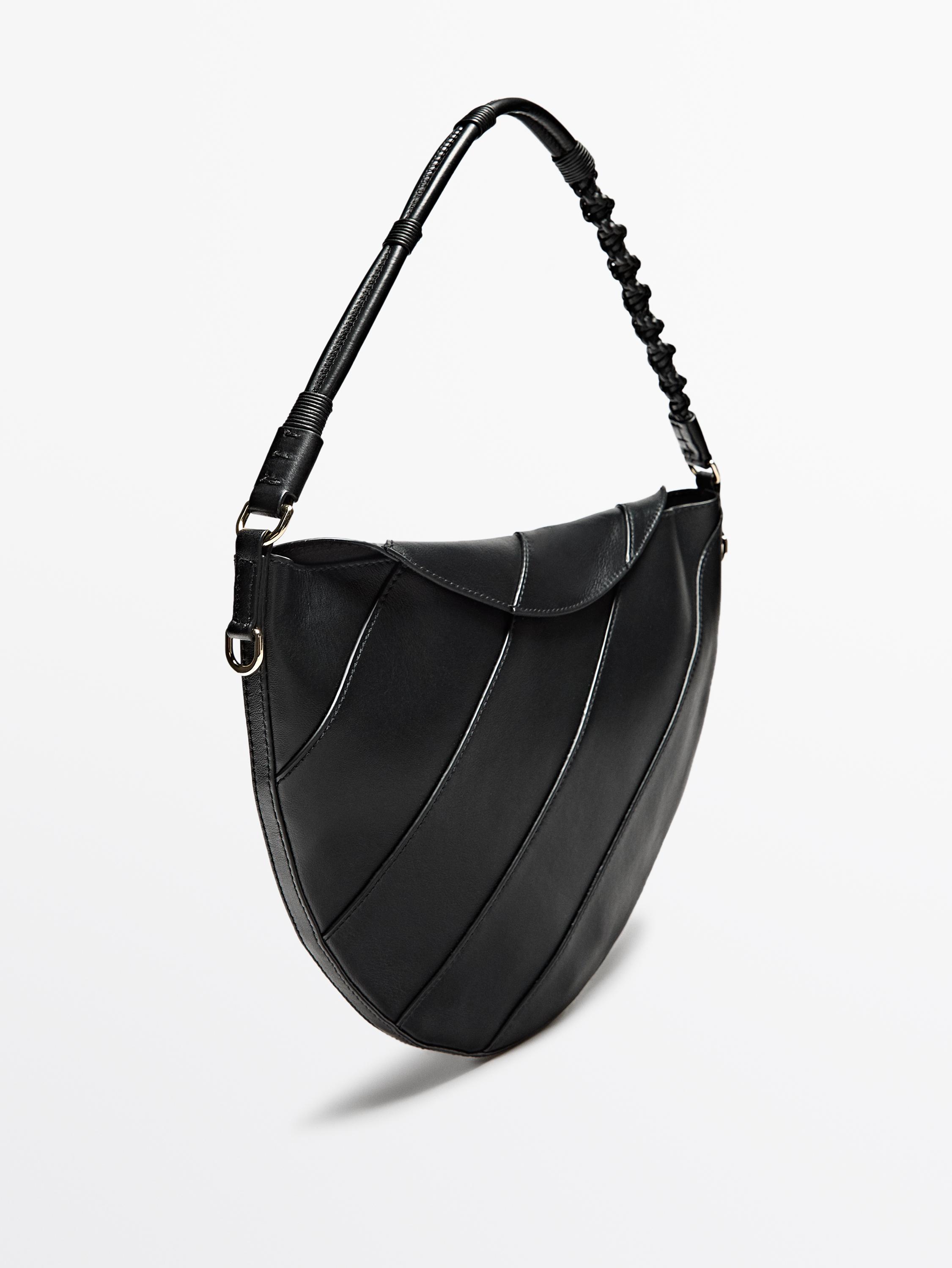 Nappa leather half-moon bag with woven strap