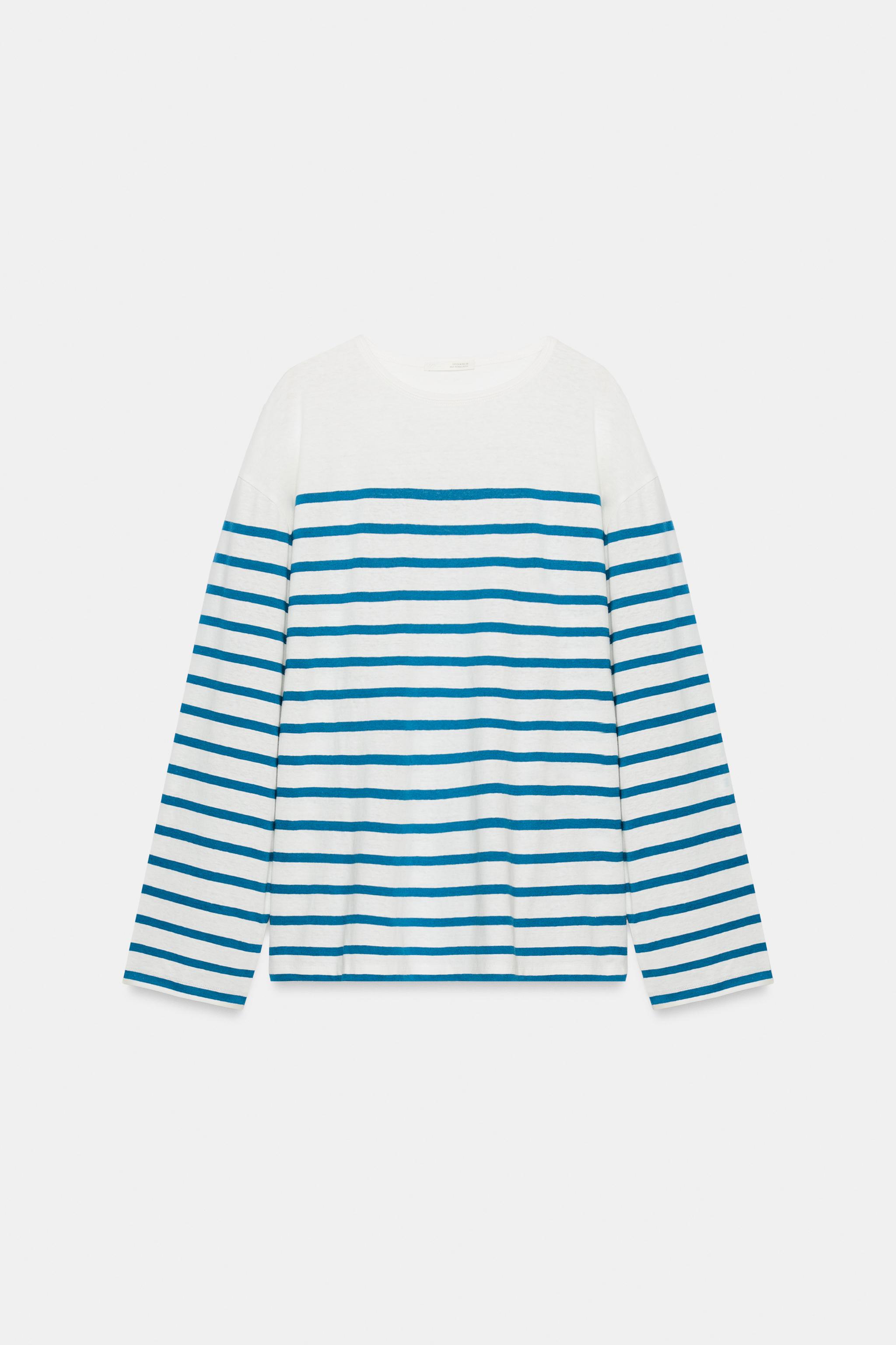 STRIPED COTTON AND LINEN T-SHIRT