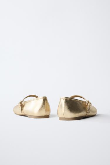 METALLIC BALLET FLATS - Gold by Zara - Image 4