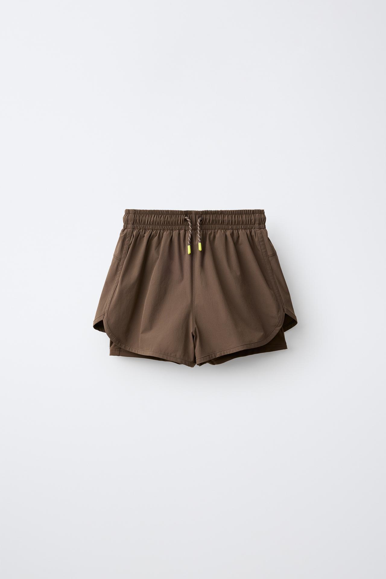 SPORTY CYCLING SHORTS WITH INNER LEGGINGS — Brown
