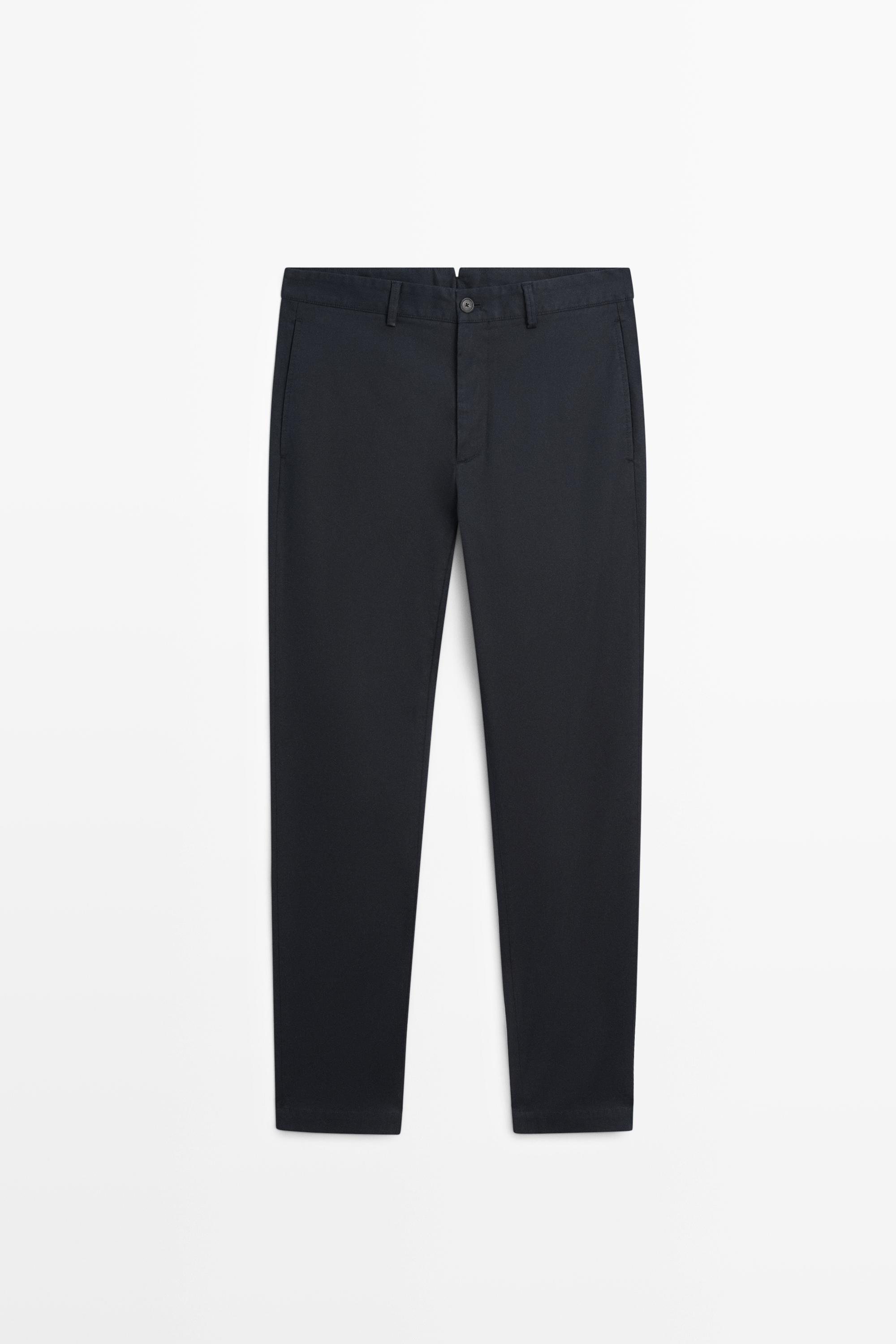 Cotton-blend slim fit pants — Navy blue