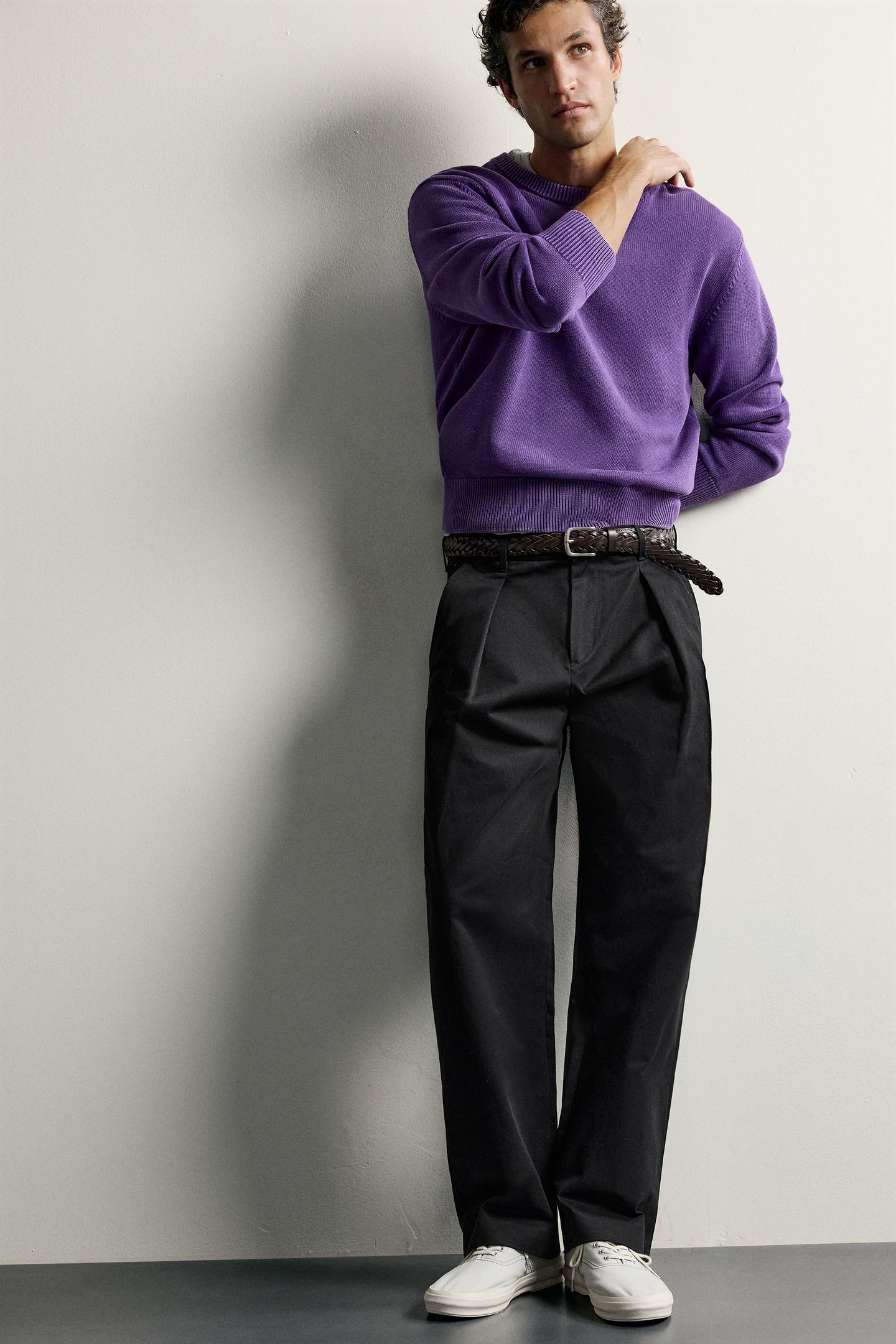 Мужские брюки Zara Pleated Regular-Fit Chino, цвет: Чёрный — фото 6
