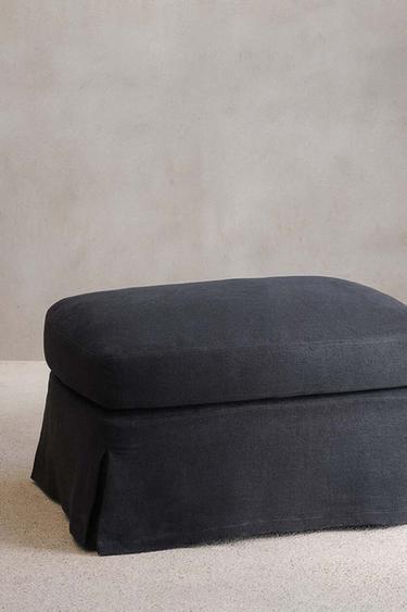 FOOTSTOOL 01 LINEN COVER - MIDNIGHT BLUE by Zara