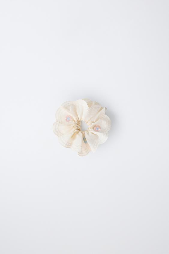 EMBROIDERED FLOWER SCRUNCHIE - Ecru | ZARA United States display picture 1