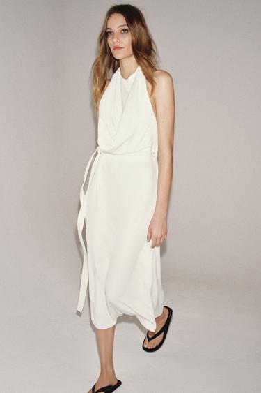 ROBE HALTER FLUIDE ZW COLLECTION - Blanc cassé de Zara