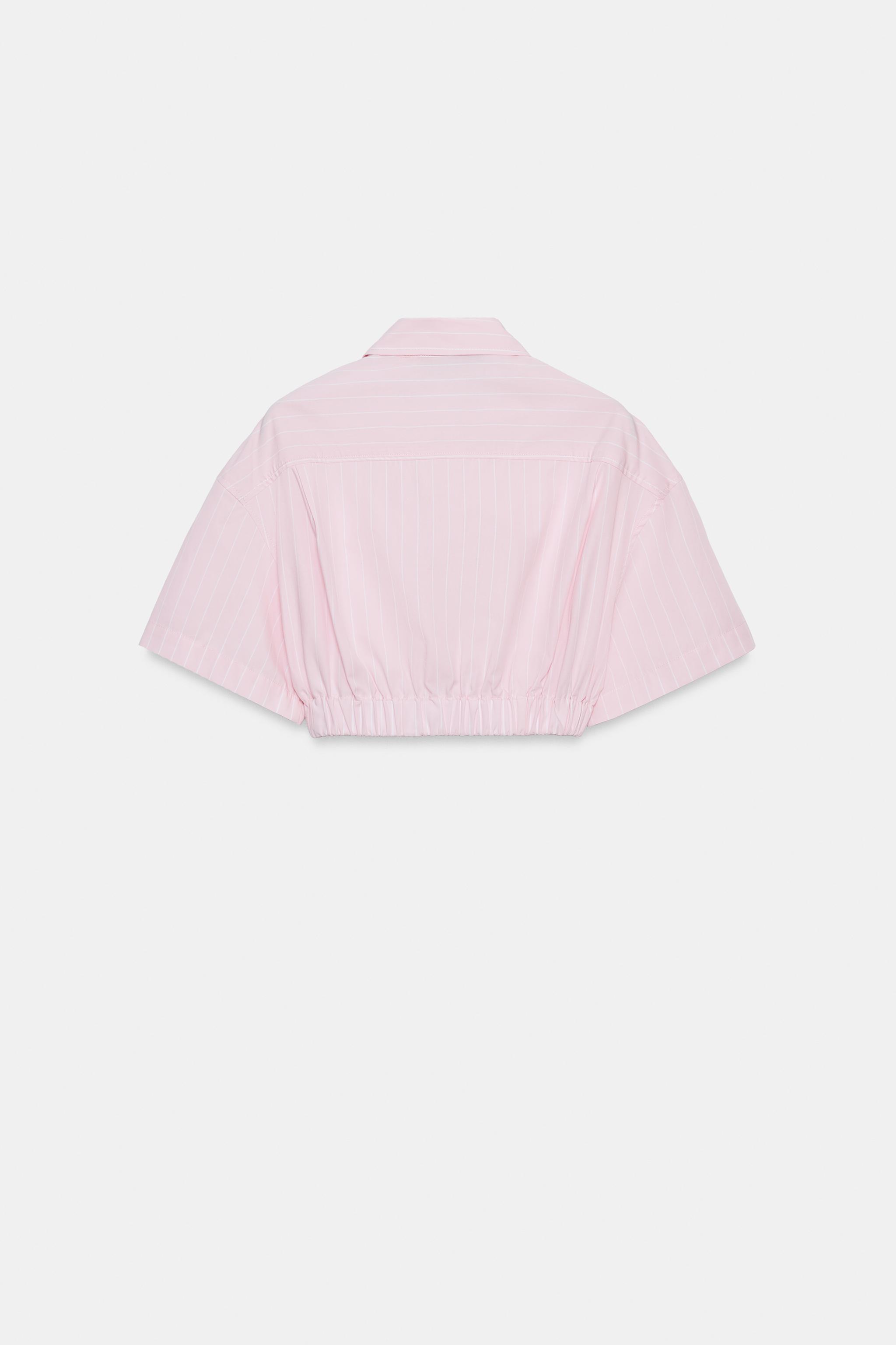 Zara Çizgili Crop Poplin Gömlek görsel 6