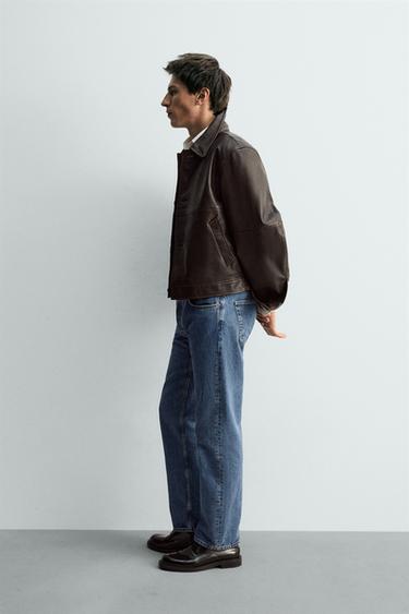 BLOUSON COURT EN CUIR - Marron de Zara - Image 3