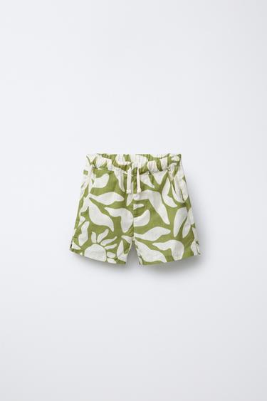 LEAF PRINT BERMUDA SHORTS - Ecru / Green by Zara - Image 0