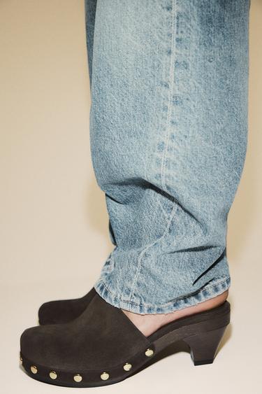 SPLIT SUEDE STUDDED KITTEN CLOGS - Brown by Zara - Image 2