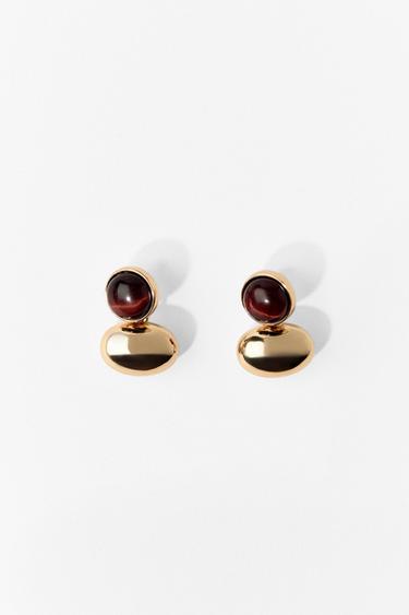 PENDIENTES DOBLE BOLA PIEDRA - Dorado de Zara