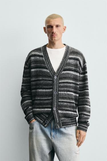 STRIPED JACQUARD CARDIGAN - Anthracite Grey by Zara