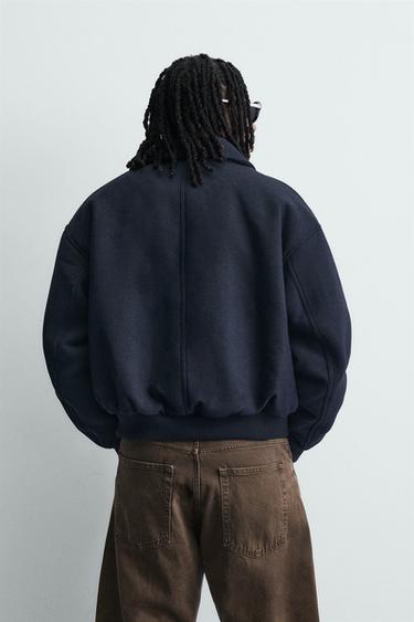 CROPPED FIT PADDED CLOTH JACKET - Navy blue by Zara - Image 2