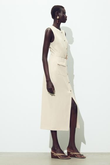 ROBE MIDI EN CRÊPE AVEC CEINTURE - Écru de Zara - Image 2