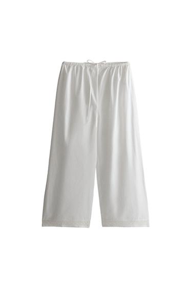 CALÇA DE ALGODÃO COM RENDA - Branco da Zara