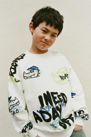 Zara GRAFFITI PRINT SWEATSHIRT - Oyster-white