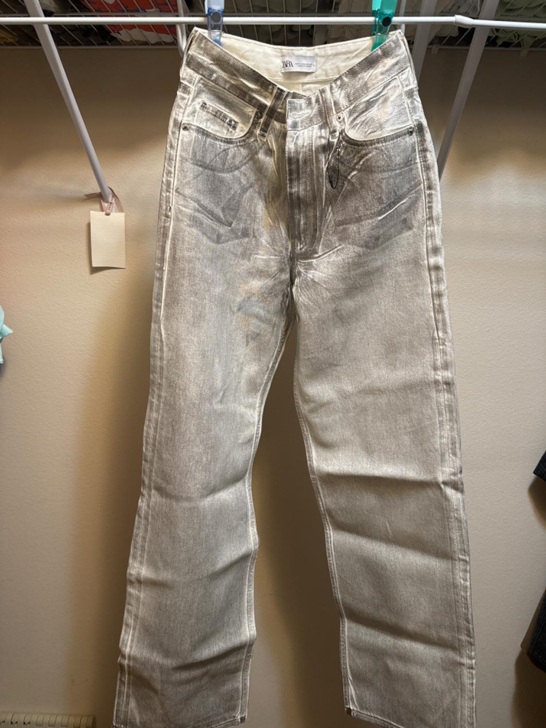 MID-RISE TRF WIDE LEG LOOSE FIT METALLIC JEANS