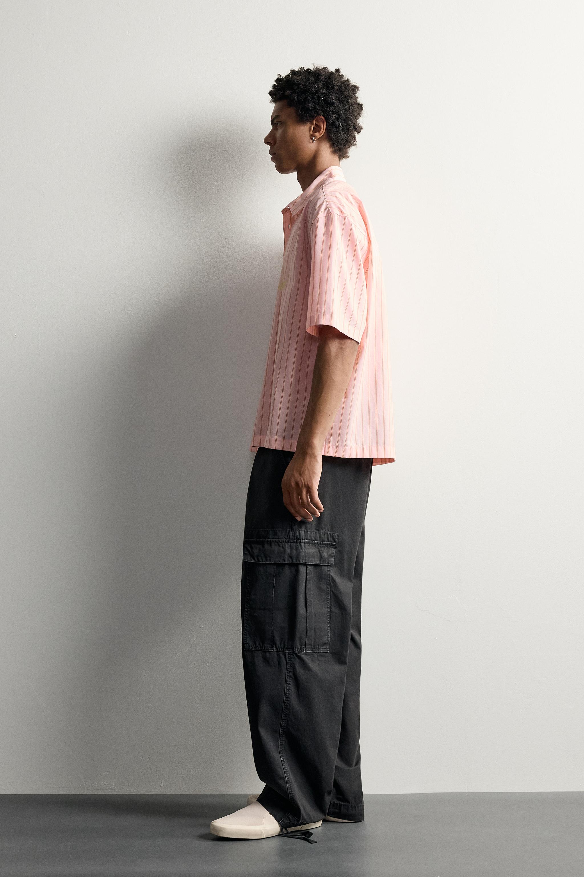 Мужские рубашки Zara RELAXED FIT STRIPED TEXT SHIRT — фото 4