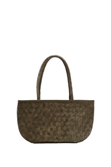 BRAIDED LEATHER SHOULDER BAG - Green by Zara