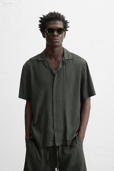 STRIPED JACQUARD SHIRT - Dark khaki by Zara